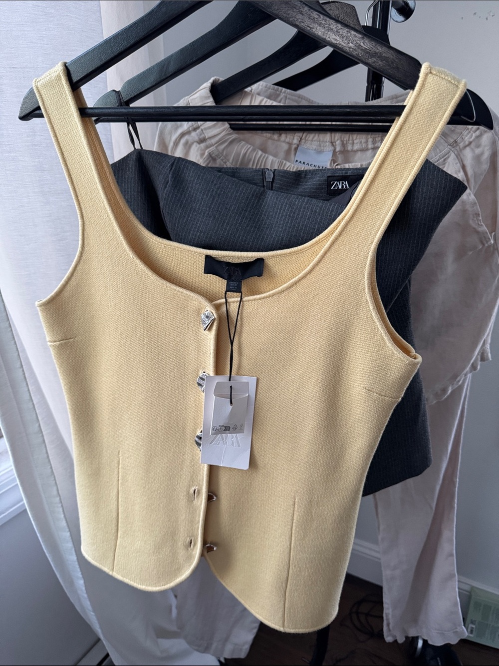 Zara Butter Yellow Button-Front Knit Camisole